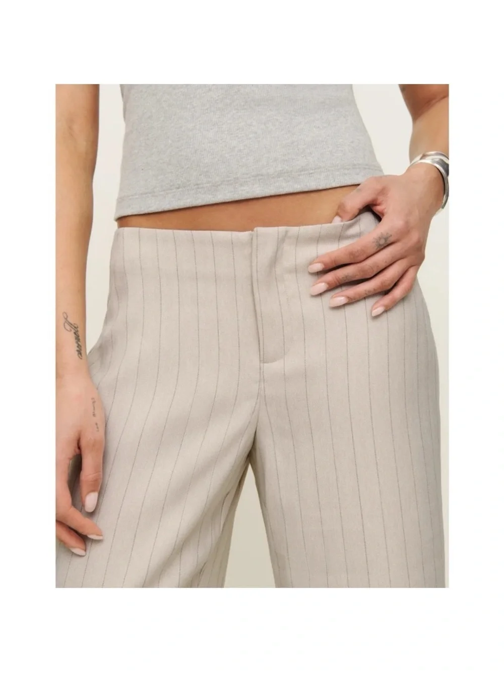 NWT Reformation Vida Low-Rise Pants Dune Stripe Cream 10